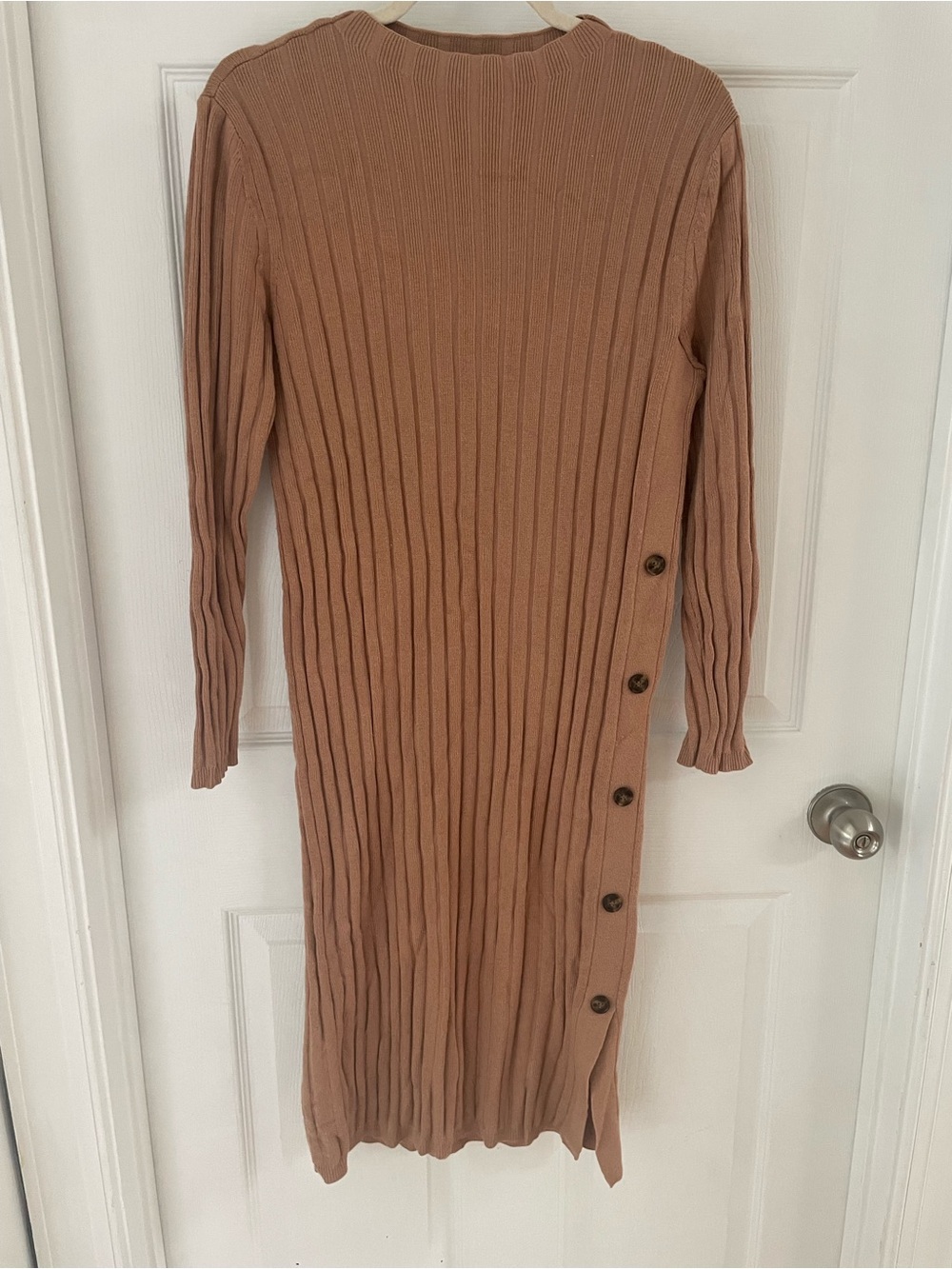 Ann Taylor Slim-fit Ribbed Long-Sleeve Dress in Dusty Rose